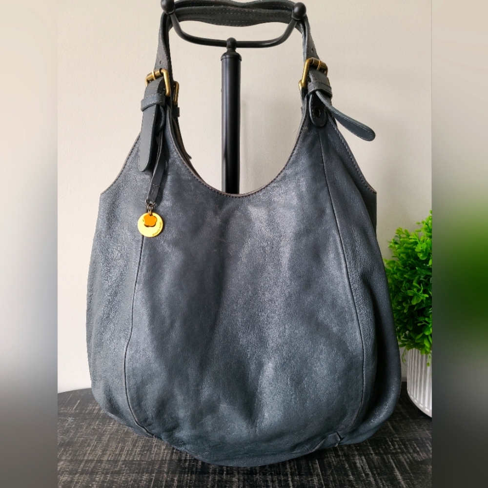 Gerard Darel Charcoal Leather Hobo with Gold Charm